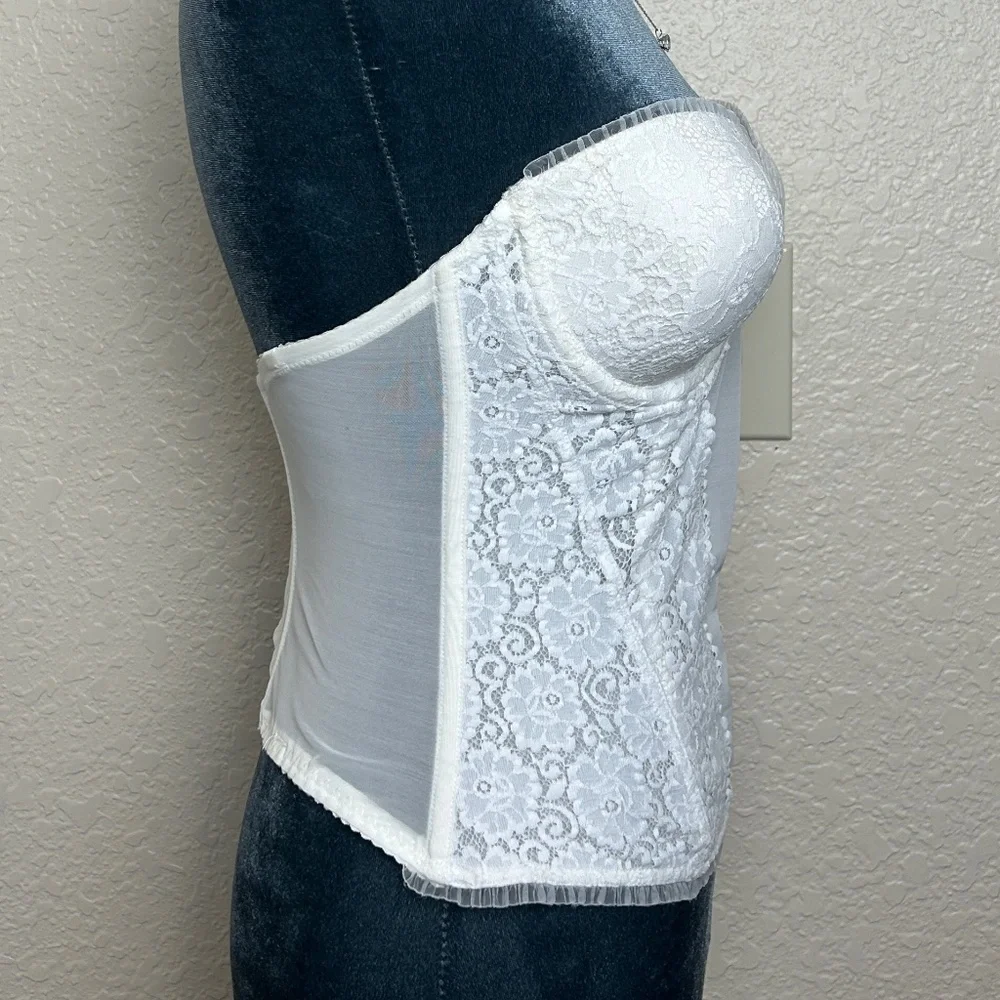 Maidenform White Lace Cups & Side Front Strapless Underwire Boned Bustier - 36A - Picture 3 of 9